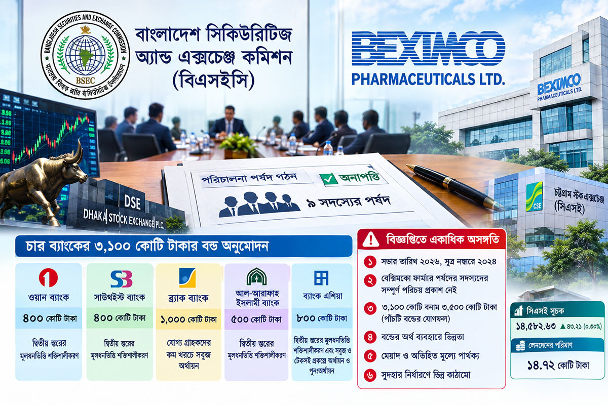 বেক্সিমকো ফার্মায় নতুন পর্ষদ গঠনে বিএসইসির অনাপত্তি, নথিতে একাধিক অসঙ্গতি